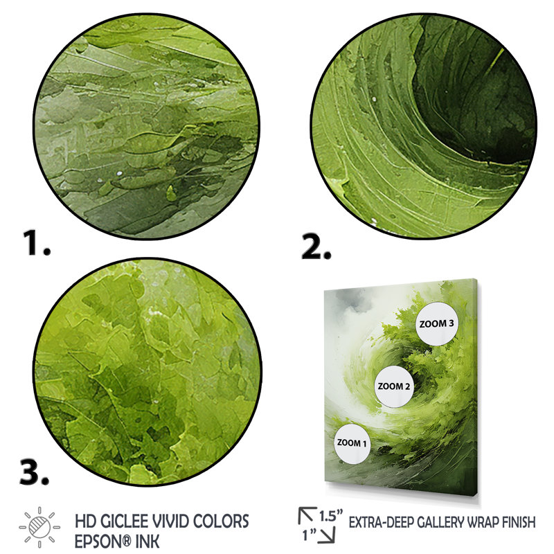«Green and White Whsipering Abstract Spiral I», art mural spirales abstraites, Cadre flottant noir
