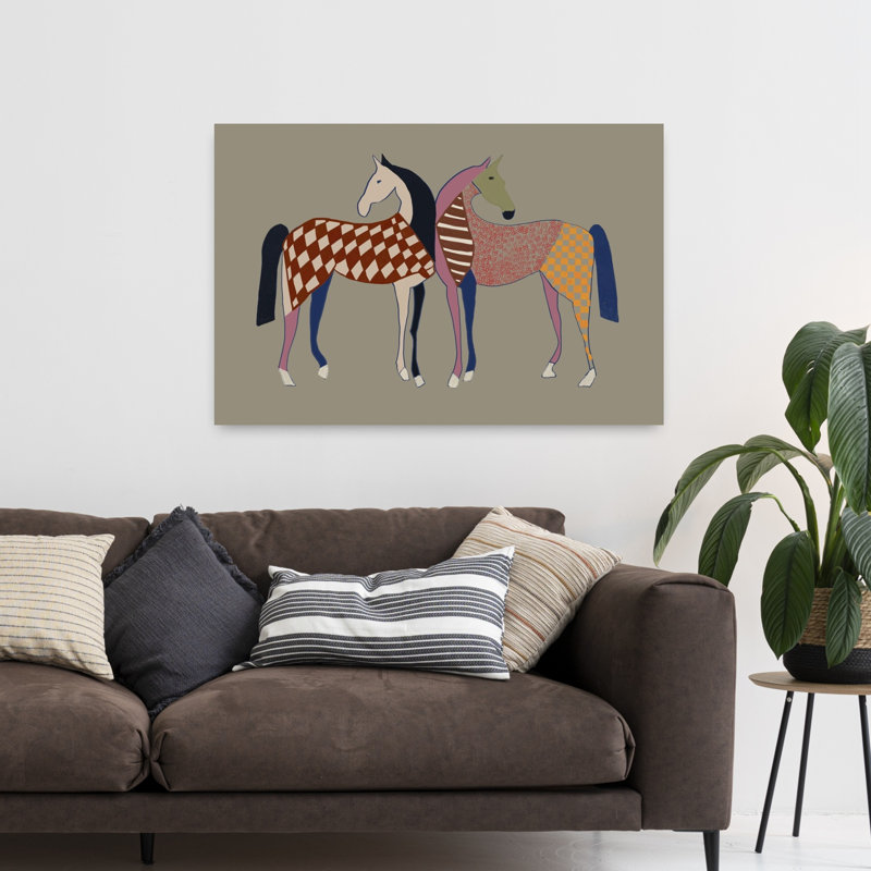 Chevaux colorés à motif abstrait abstrait contemporain, 32" H x 48" W
