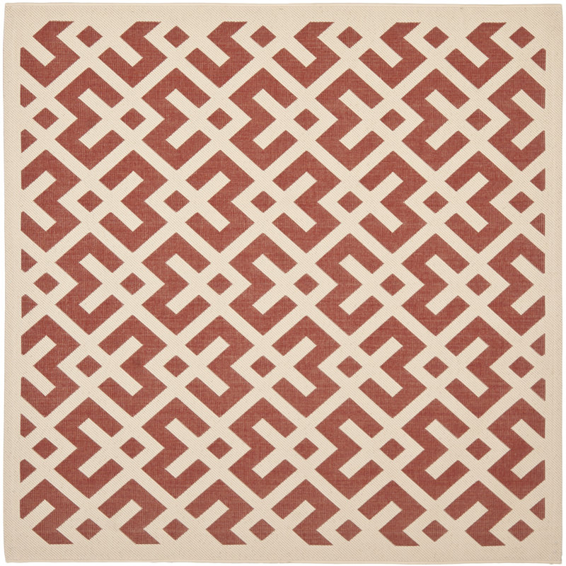 Arneshia Geometric Flatweave Red/Bone Area Indoor/Outdoor Area Rug, Square 4'