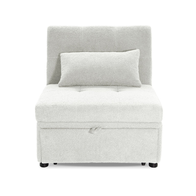 Chaise de lit moderne à 1 place en tissu doux et coulissant sans accoudoirs blanc