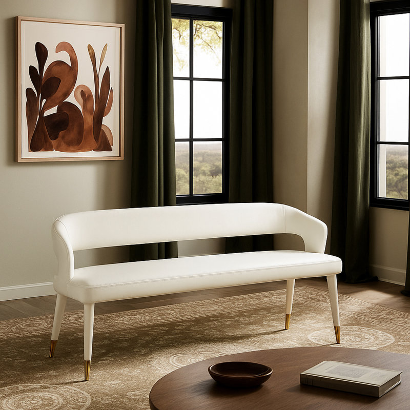 Banc en similicuir Whitnay, Cuir végétalien blanc