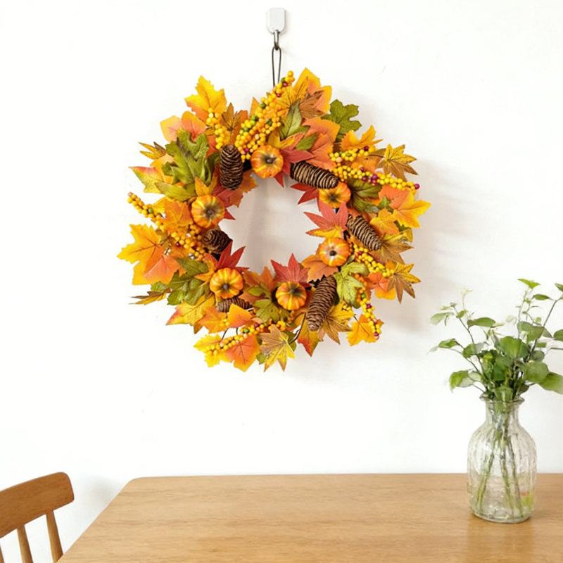 Couronne festive festive Autumn Bliss - Décoration de porte vibrante pour feuilles d'automne