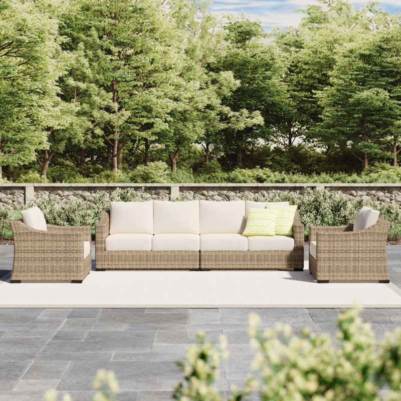 Eloisa 6-Person Wicker Patio Sectional Set with Cushions, No, Tan