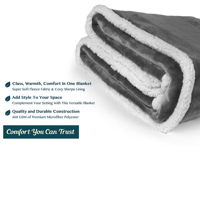 Charcoal Reversible Sherpa Fleece Throw Blanket 50" x 60"