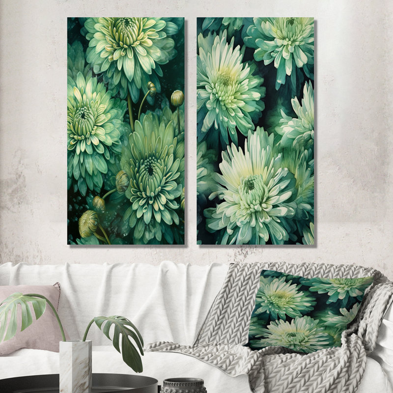«Chrysanthemums Natures Melody», 2 pièces sur toile, H 32 po x l 32 po, Toile tendue