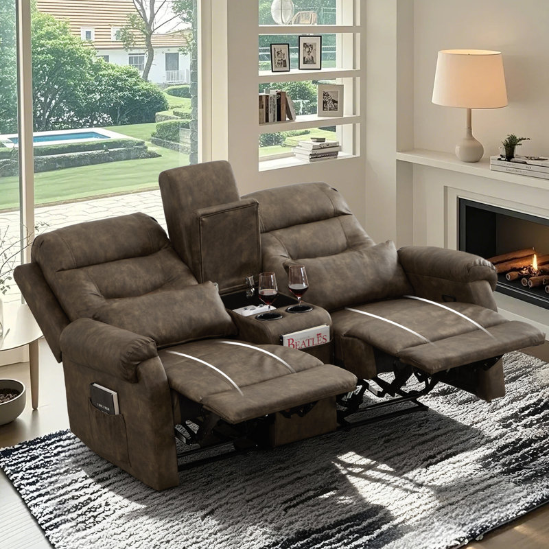 Manual Reclining Loveseat With Storage Console And Cup Holders, Vintage Taupe