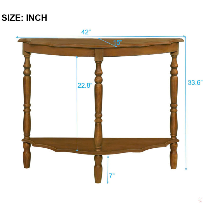 2'' Retro Circular Curved Half-Moon Console Table with Cloud Design Top and Open Shelf Solid Wood Frame and Legs, Brown