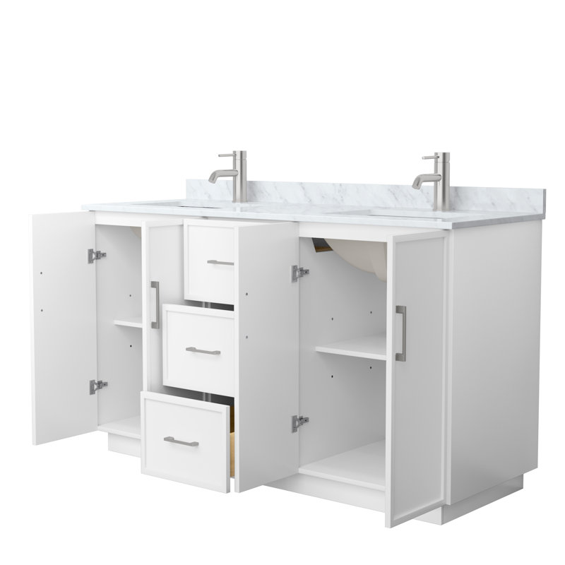 Ensemble de meuble-lavabo double 60 po Elan TK, Blanc, Nickel brossé