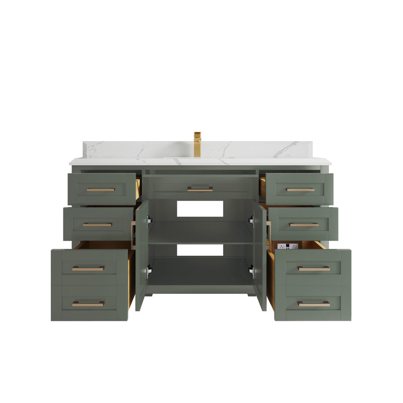 Cambridge 60'' Single Bathroom Vanity with Quartz Top, Calacatta Laza