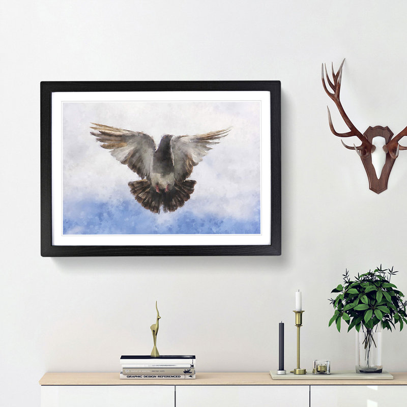 Flying Pigeon - Picture Frame Graphic Art Print, Black Framed, 33cm H x 45cm W x 2cm D