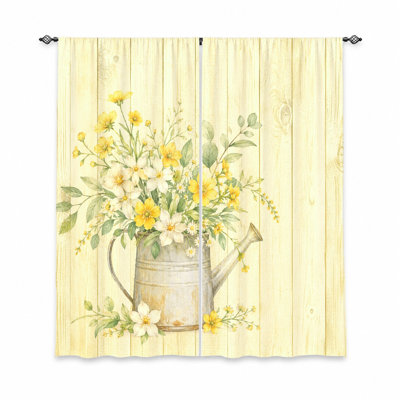 2 pièces de rideaux à aquarelle à motif floral, filtrant la lumière, style campagnard et rustique, pour le salon, la chambre à coucher, la cuisine, la décoration intérieure