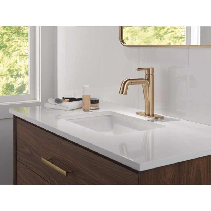 Robinet de salle de bain un trou rétractable Nicoli, robinet de lavabo de salle de bain extractible, Bronze champagne