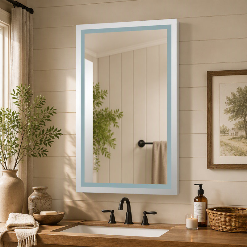 Miroir de salle de bain à DEL 36 po x 24 po avec façade, miroir de meuble-lavabo mural, antibuée, mémoire, 3 couleurs, réglable en continu
