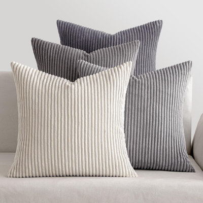 Paquet de 4 housses de coussin décoratives en dégradé de gris neutre 18 x 18 pouces Boho