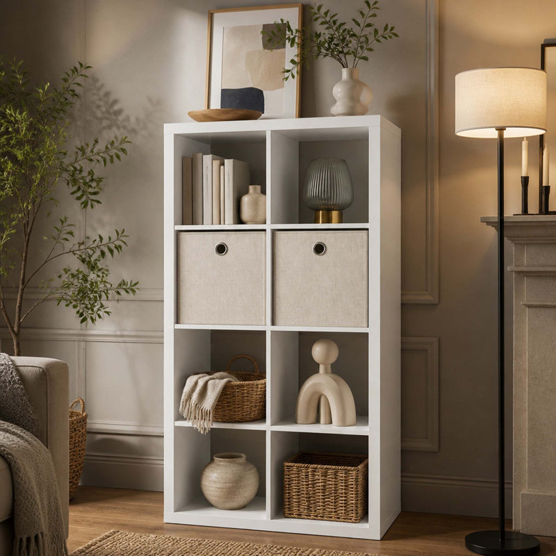 Rangement pour 8 cubes avec tablettes ouvertes au dos, bibliothèque de 2 x 4 cubes pour la maison et le bureau (blanc)