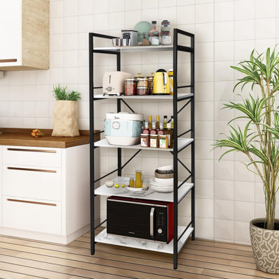 Étagère de boulanger à 5 niveaux avec tablette de rangement, étagère de rangement autoportante pour petits espaces, fabrication en fer et en panneau de fibres à densité moyenne, pieds réglables pour plus de stabilité