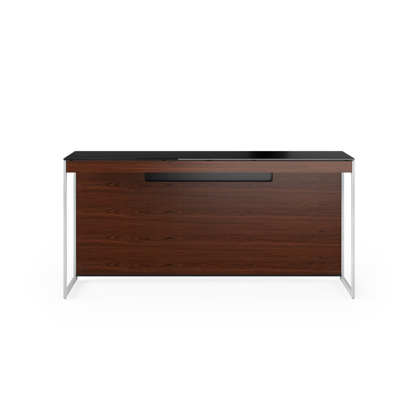 Sequel 20 Glass Top Writing Desk, Chocolate Stained Walnut/Satin Nickel, 24.75" H x 48" W x 24" D