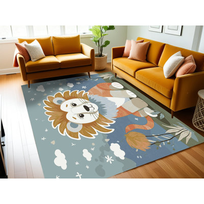 Indigo Safari Washable Cute Animals Kids Rug