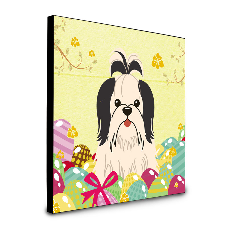 Panneau mural d’art œufs Sentire, Shih Tzu noir / blanc