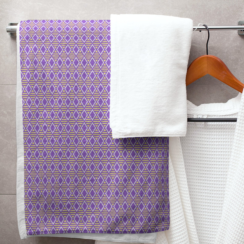 Serviette de bain à losanges géométriques, Mauve/jaune