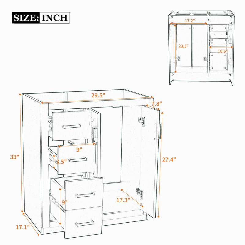 Ensemble de meuble-lavabo autoportant avec cadre en bois massif 30 po, 3 tiroirs et portes à fermeture douce, Blue/Gold