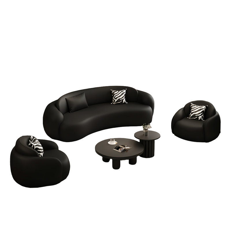 French black sofa tea table combination