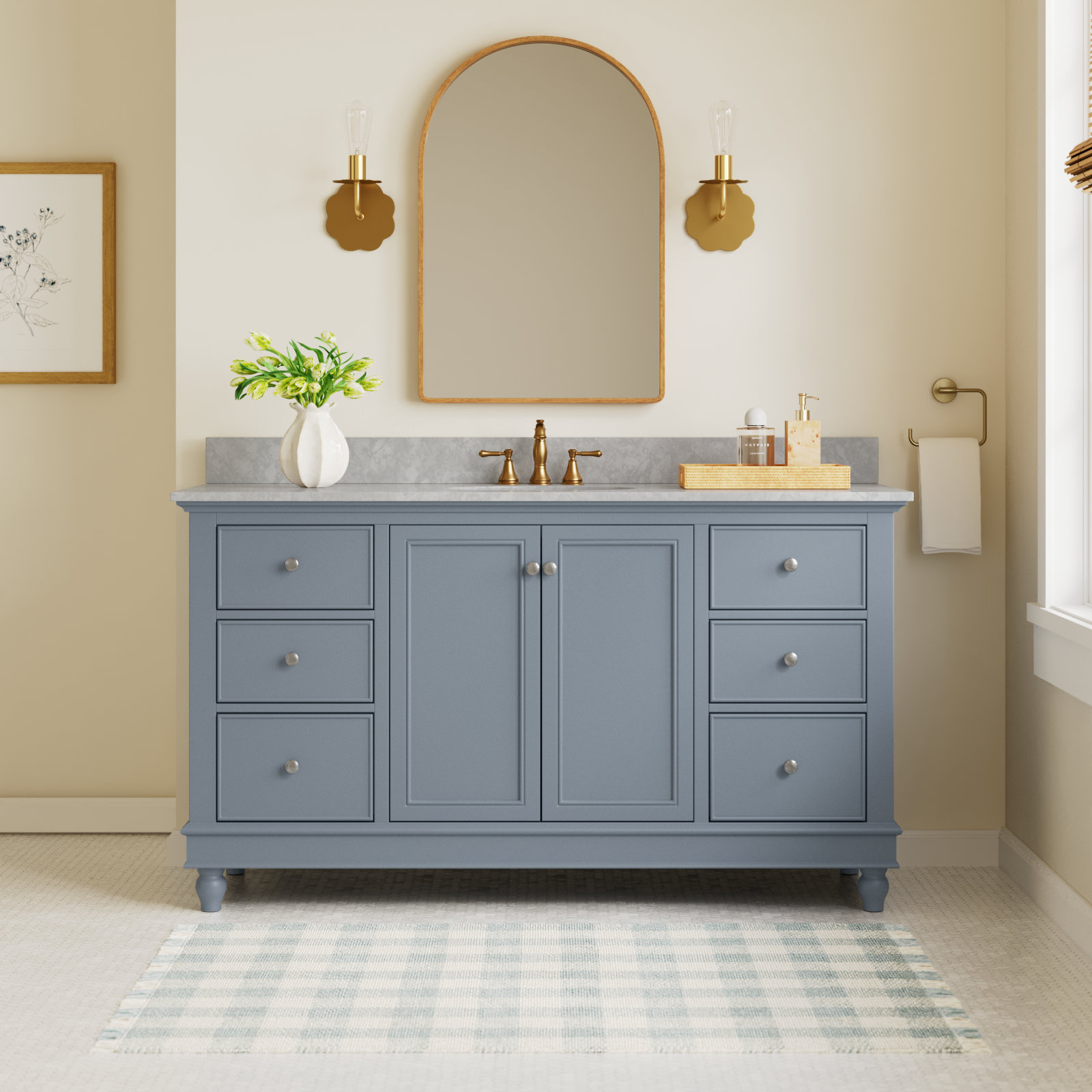 Ferdinand 60'' Single Bathroom Vanity, Carrara Marble, Powder Blue