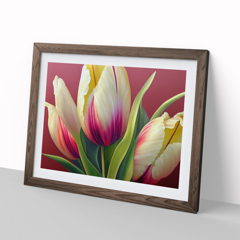 Dazzling Tulip Flowers - Single Picture Frame Print, Walnut Framed, 46cm H x 64cm W x 2cm D