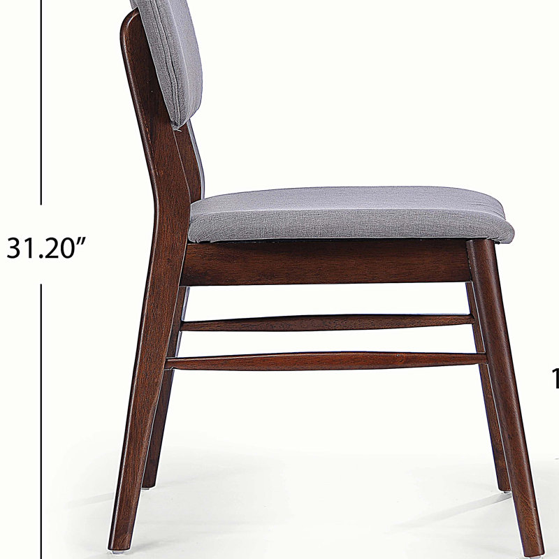 Chaise de salle à manger rembourrée avec structure en bois d'hévéa, ensemble de 2, Gris clair, Noyer