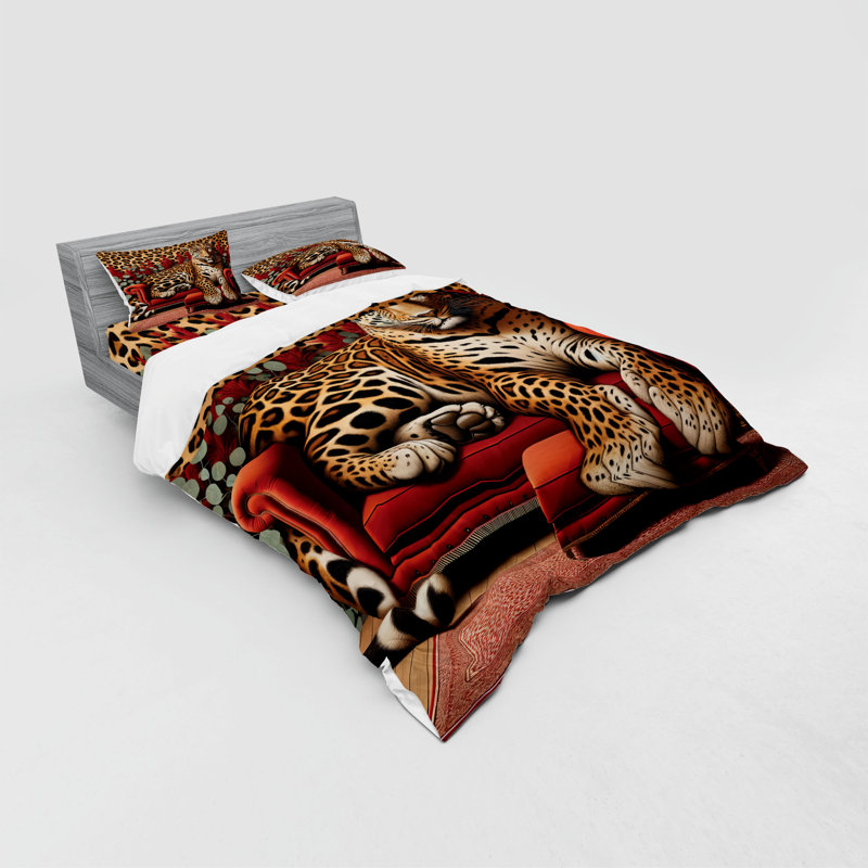 Ensemble de literie léopard Ambesonne et saumon foncé abricot rouge, Housse de couette très grand lit californien + 3