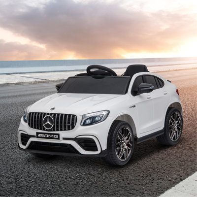 Aosom 12V Toddler Ride On Car With Remote Control, Mercedes Benz AMG GLC63S Coupe, Electric Car With 2 Speed, MP3 Player, Light, Horn, Songs, Suspension, White