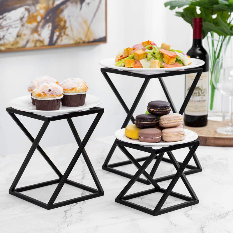 Présentoir à nourriture torsadé à motif géométrique en métal noir mat, ensemble de 3