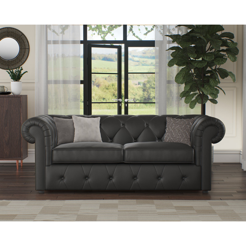Melrose 3 Seater Leather Sofa Bed, Raven
