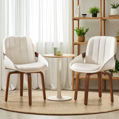 Faux Leather Upholstered Bentwood Swivel Accent Chair (Set Of 2)
