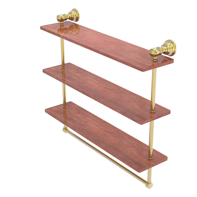 Étagère murale en bois triple Freyja, H 19,7 po x l 22 po x P 5,54 po, Laiton satiné