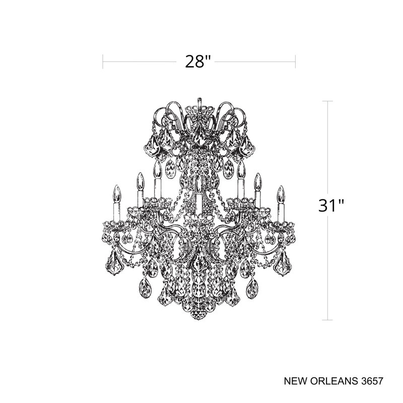 New Orleans 10 Light 28in x 31in Chandelier in Heirloom Gold with Clear Radiance Crystals, Chinese (K9), Silver