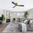 52"Smart Flush Mount 3-Blade Solid Wood Ceiling Fan With Light and Remote/App/Voice Control（Black&Gold）-1293491629