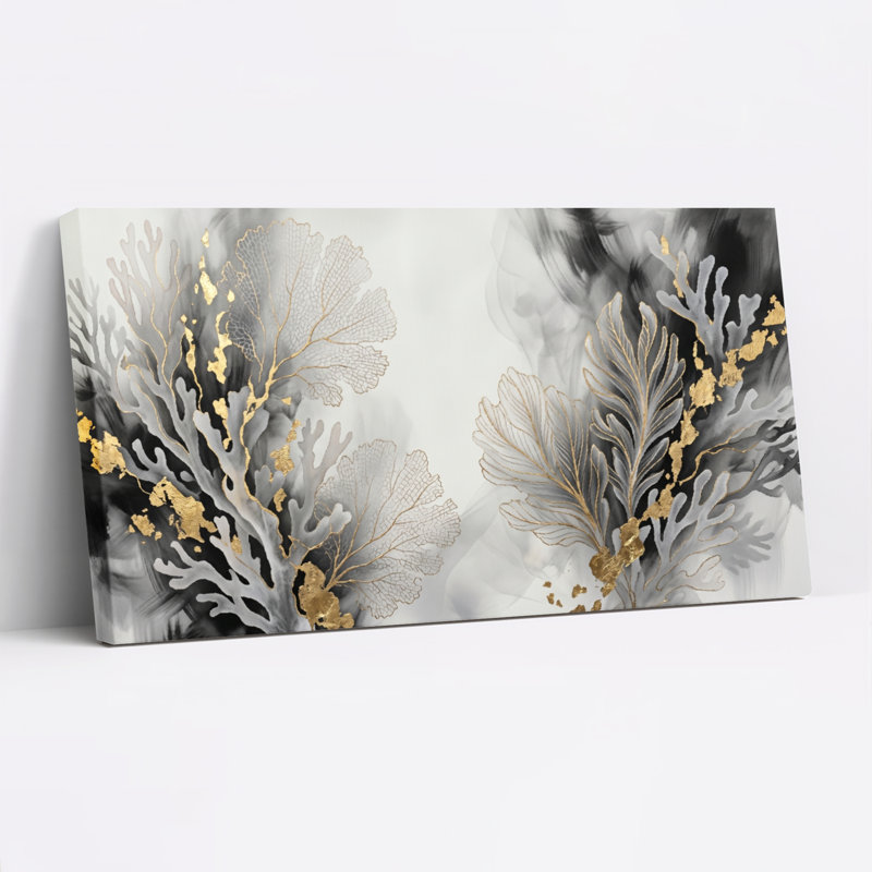 Ensemble de 1 tableau abstrait floral sur toile, L 32 po x H 16 po, Toile tendue