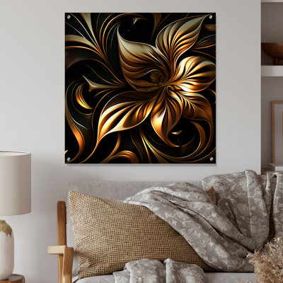 Golden Lily On Black I - Lily Acrylic Wall Art