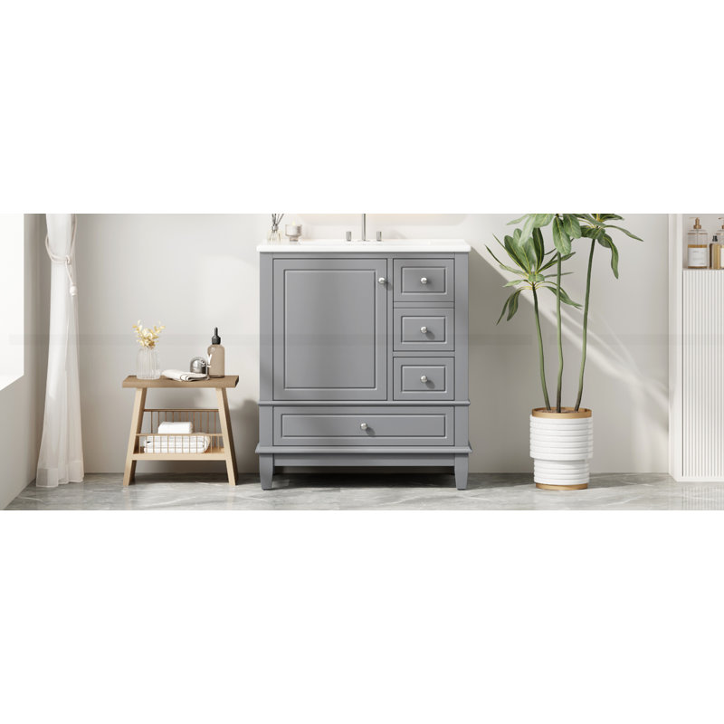 Meuble-lavabo 30 po avec lavabo et deux portes avec tablette, Gris