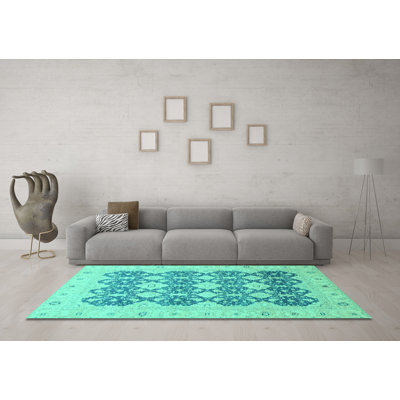 Tapis turquoise lavable à la machine Abstract 2601