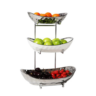 Modern Fruit Bowl Basket, Holder Rack, Tea Platter Serving Tray, Vegetable Plate Decorative Tiered for Cupcake Snack Desserts Office Wedding , 3 Tier