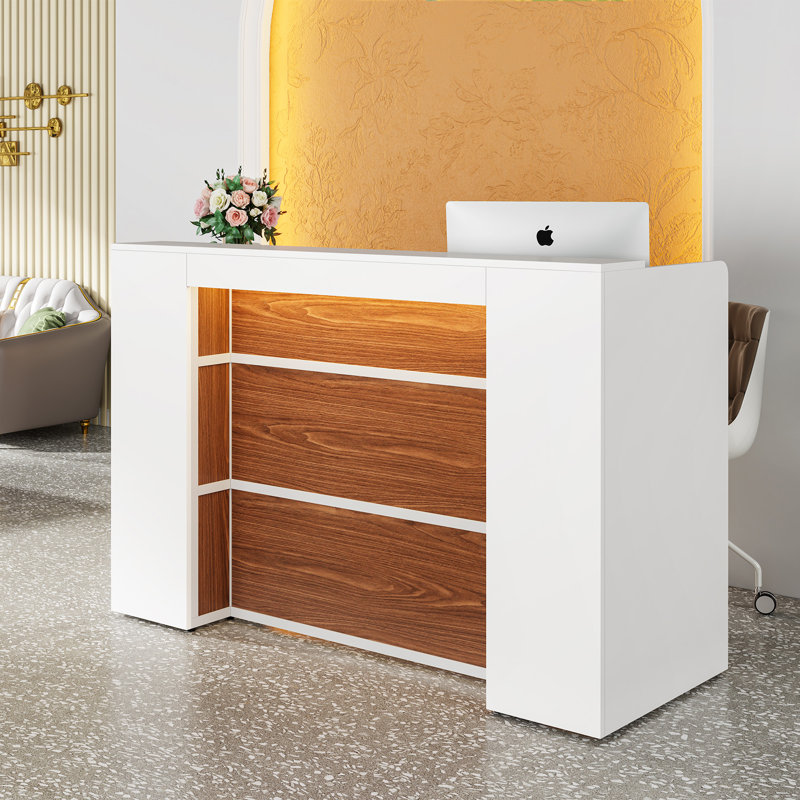 Bureau de réception rectangulaire en bois d'ingénierie, Brun / blanc