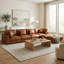 Canapé modulaire en similicuir 144 po avec double repose-pieds 144 po Caramel-2142449917