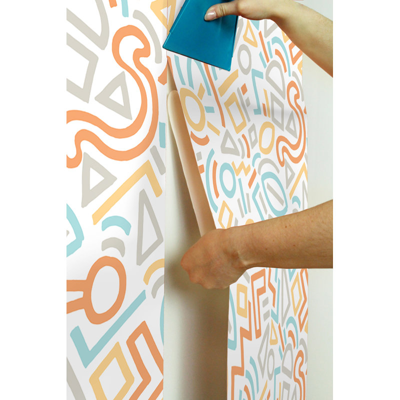 Papier peint adhésif Sage Doodle, Orange / bleu