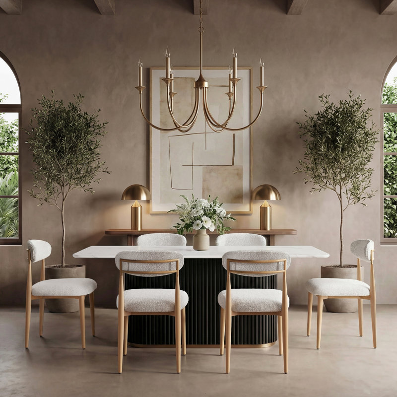 Ensemble de table de salle à manger Modern, 7 pièces : table, 6 chaises, Blanc
