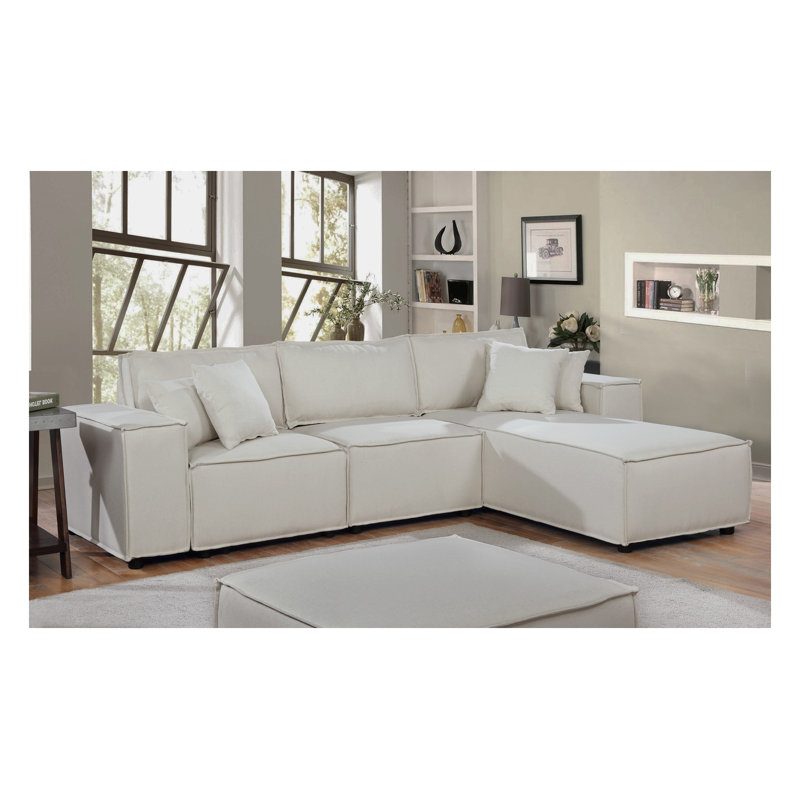 Canapé d'angle réversible Harvey 104 po en lin beige - Canapé 3 places en forme de L avec ressorts ensachés, conforme à la norme CARB II