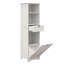 Armoire à linge compacte 16 po avec tiroir et tablettes, panier à linge inclinable en bois, blanc