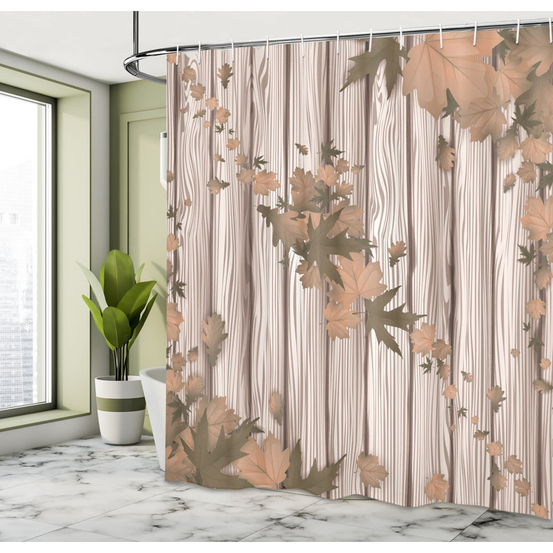 Ensemble de rideau de douche et crochets Autumn, H 69 po x l 70 po, Brun clair champagne