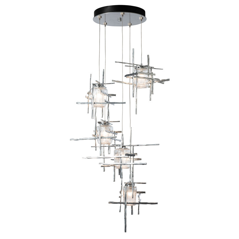 Tura 5 - Light Cluster Pendant, 50" - 130", Seeded Clear, Sterling